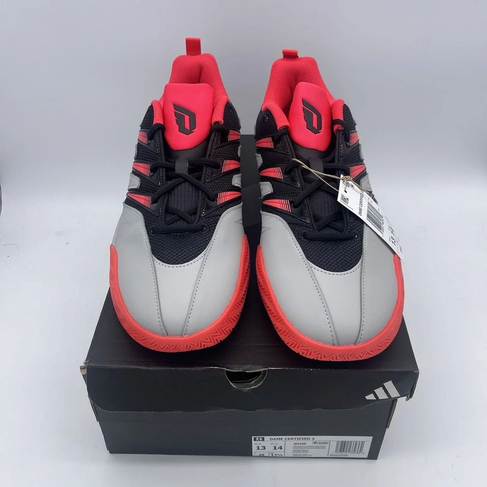 NEW Adidas Dame Certified 3 Low Basketball Shoe Grey Black Red Size 13 JI1540